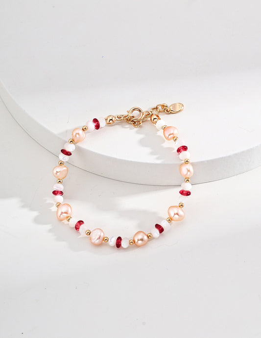 Petal Dawn Pearl & Ruby Bracelet