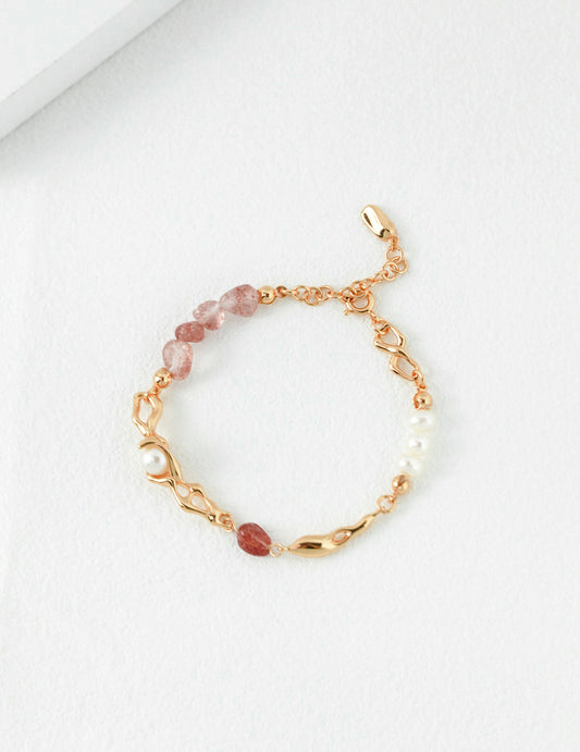 Tidebloom Pearl & Strawberry Quartz Bracelet